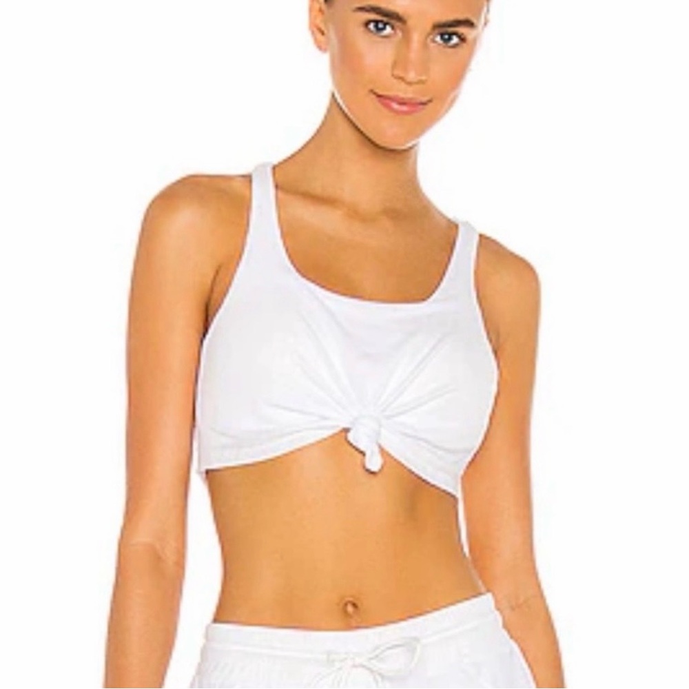 ALO Yoga Ribbed White Front Tie Sports Bra. Size XS